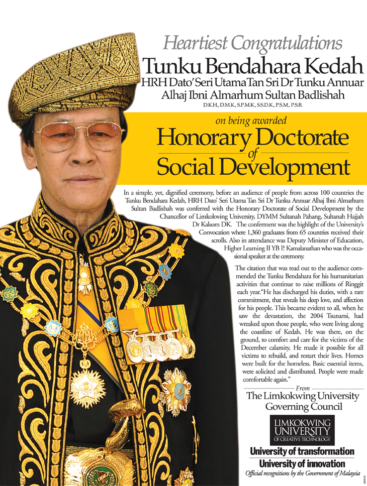 Heartiest Congratulations Tunku Bendahara Kedah