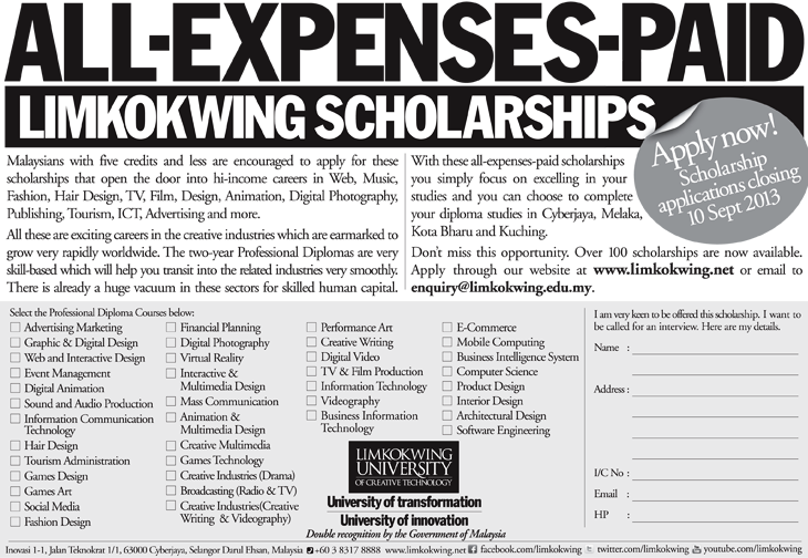 Limkokwing All-Expenses-Paid Scholarships
